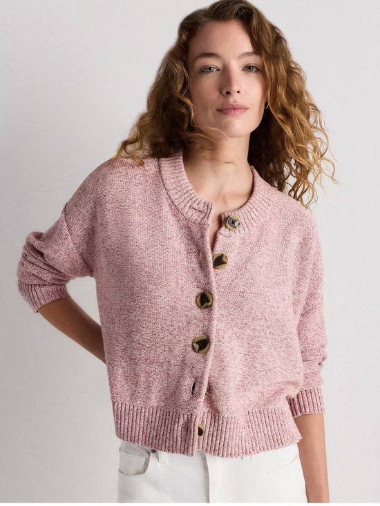 Quince Sweaters - Quince Fisherman Boxy Marled Rose Pink Organic Cotton Cropped Cardigan